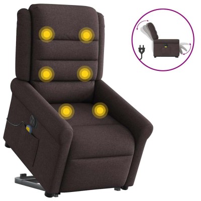 Sillón masaje eléctrico reclinable elevable tela marrón oscuro