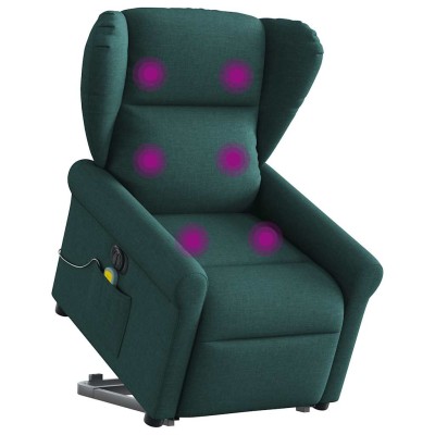 Sillón masaje eléctrico reclinable elevable tela verde oscuro