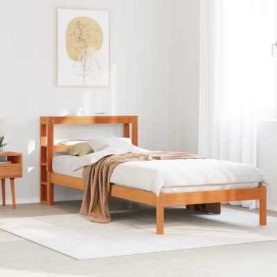 Estructura cama con cabecero madera pino marrón cera 100x200 cm