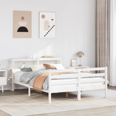 Estructura de cama con cabecero madera maciza pino 160x200 cm