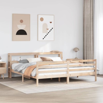 Estructura de cama con cabecero madera maciza de pino 200x200cm