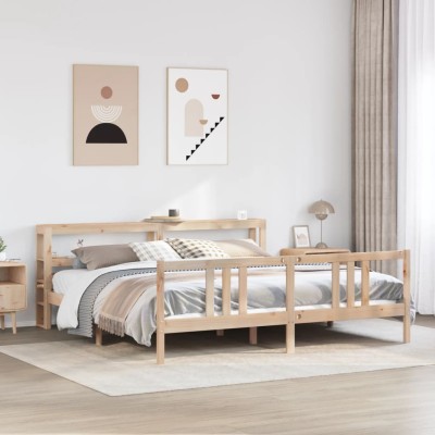 Estructura de cama con cabecero madera maciza de pino 200x200cm