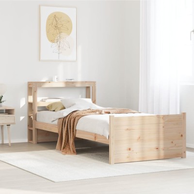 Estructura de cama con cabecero madera maciza de pino 90x200 cm