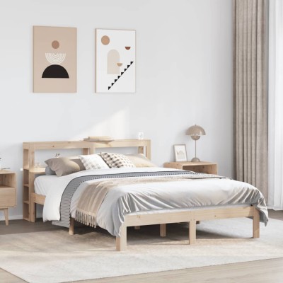 Estructura de cama con cabecero madera maciza pino 160x200 cm
