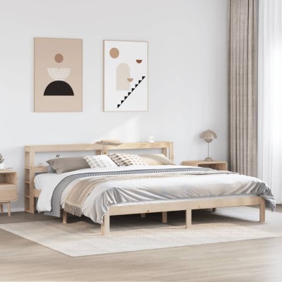 Estructura de cama con cabecero madera maciza de pino 200x200cm