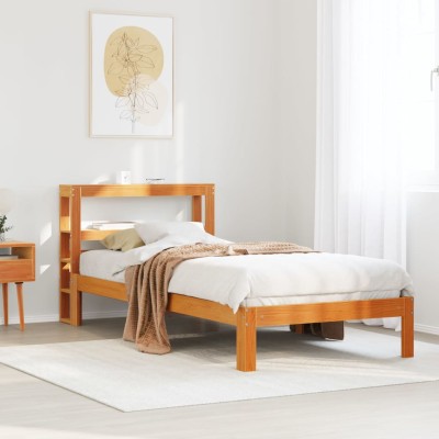 Cama sin colchón madera maciza de pino marrón cera 100x200 cm