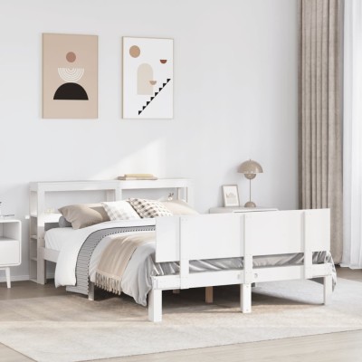 Estructura de cama con cabecero madera pino blanco 120x190 cm