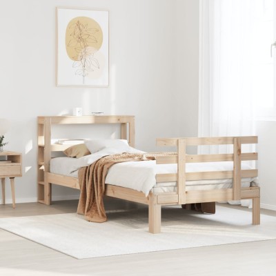 Estructura de cama con cabecero madera maciza pino 75x190 cm