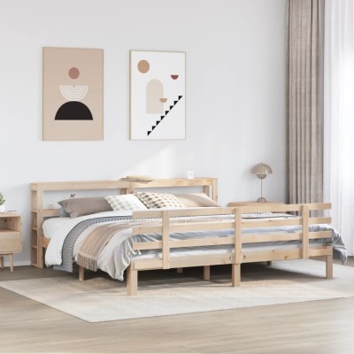 Estructura de cama con cabecero madera maciza de pino 200x200cm