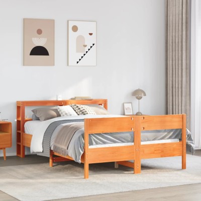Estructura de cama sin colchón madera maciza marrón 135x190 cm
