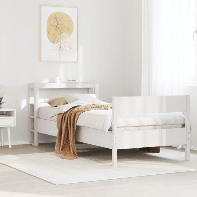 Estructura de cama sin colchón madera maciza blanca 75x190 cm