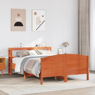Cama sin colchón madera maciza de pino marrón cera 120x200 cm