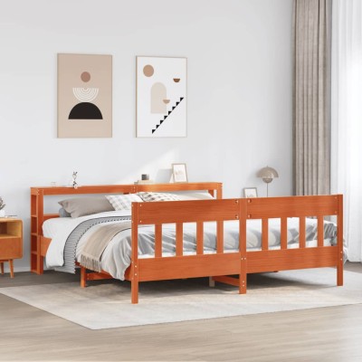Cama sin colchón madera maciza de pino marrón cera 180x200 cm