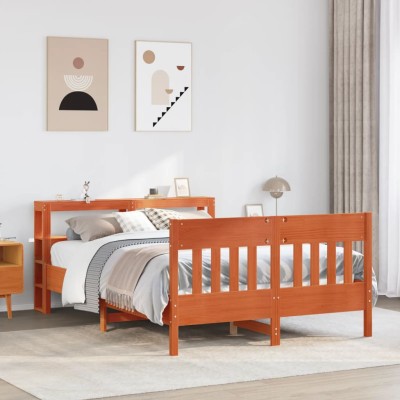 Cama sin colchón madera maciza pino marrón cera 150x200 cm