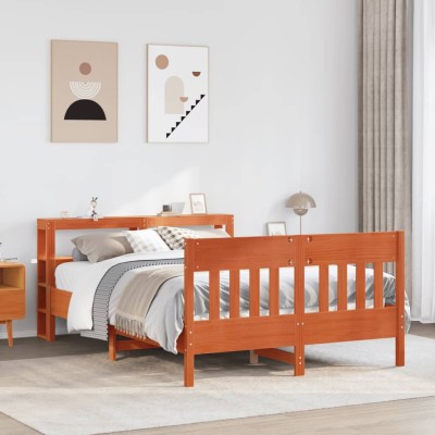 Cama sin colchón madera maciza de pino marrón cera 120x200 cm