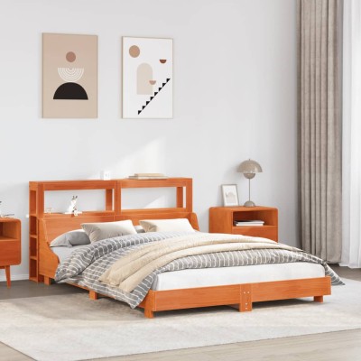 Cama sin colchón madera maciza pino marrón cera 150x200 cm