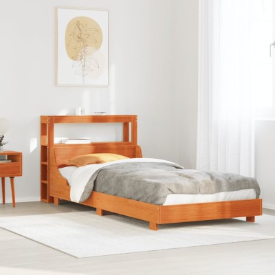 Cama sin colchón madera maciza de pino marrón cera 100x200 cm
