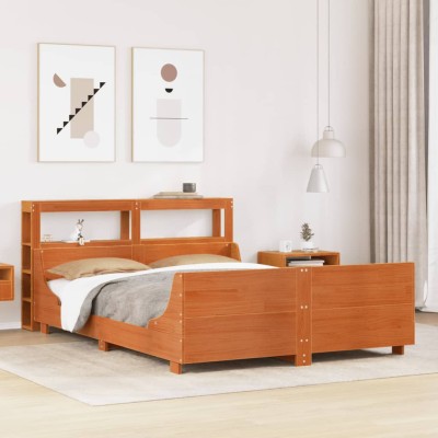Cama sin colchón madera maciza de pino marrón cera 120x200 cm