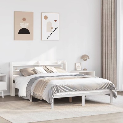Estructura de cama sin colchón madera de pino blanca 140x190 cm