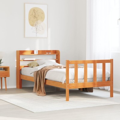 Estructura cama con cabecero madera pino marrón cera 100x200 cm