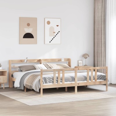 Estructura de cama con cabecero madera maciza de pino 200x200cm
