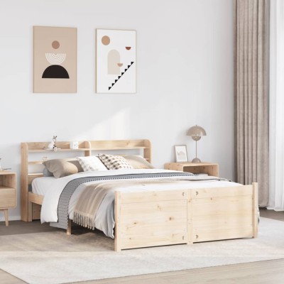 Estructura de cama con cabecero madera maciza pino 135x190 cm