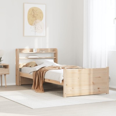 Estructura de cama con cabecero madera maciza de pino 90x200 cm