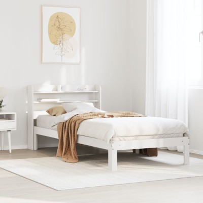 Estructura de cama con cabecero madera pino blanco 75x190 cm