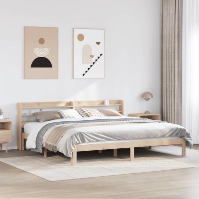 Estructura de cama con cabecero madera maciza de pino 200x200cm