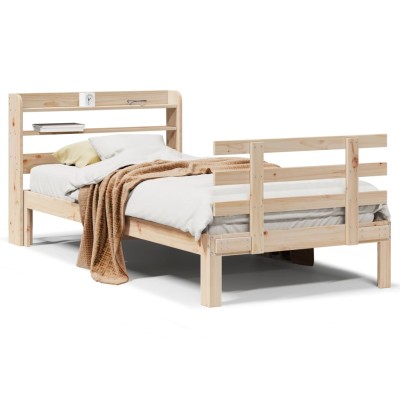Estructura de cama con cabecero madera maciza pino 75x190 cm