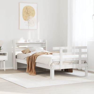 Estructura de cama con cabecero sin colchón blanco 90x190 cm