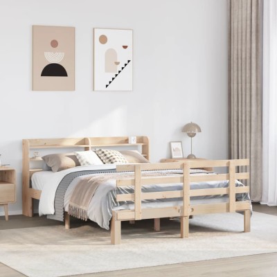 Estructura de cama con cabecero madera maciza pino 135x190 cm