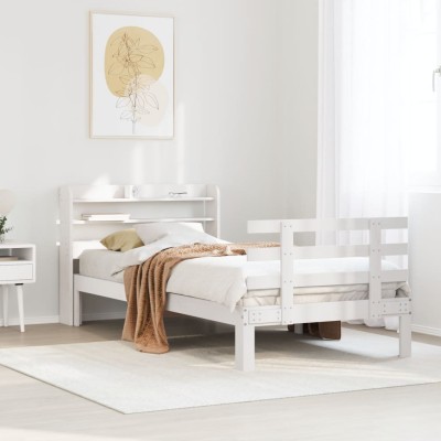 Estructura de cama con cabecero sin colchón blanco 90x200 cm