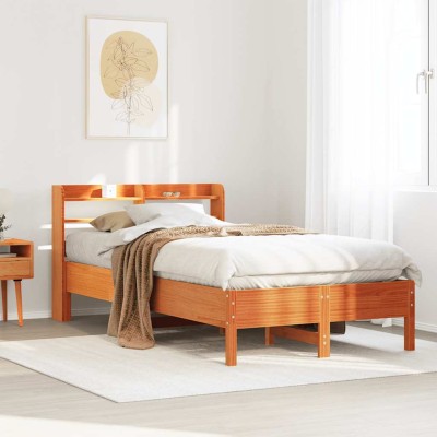 Cama sin colchón madera maciza de pino marrón cera 100x200 cm