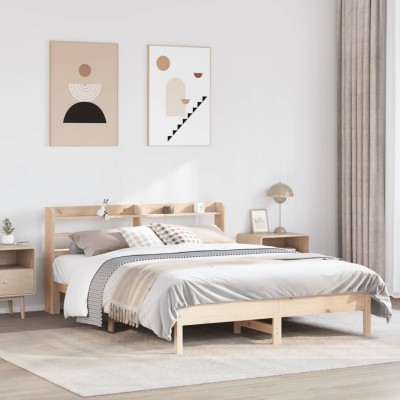 Estructura de cama sin colchón madera maciza de pino 135x190 cm