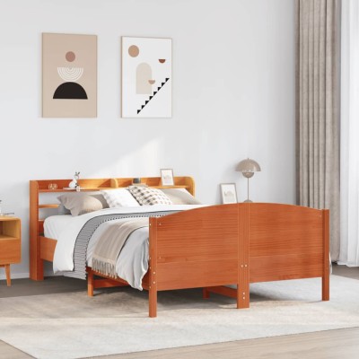 Cama sin colchón madera maciza de pino marrón cera 160x200 cm