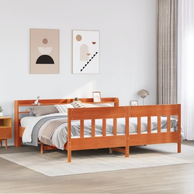 Cama sin colchón madera maciza de pino marrón cera 180x200 cm