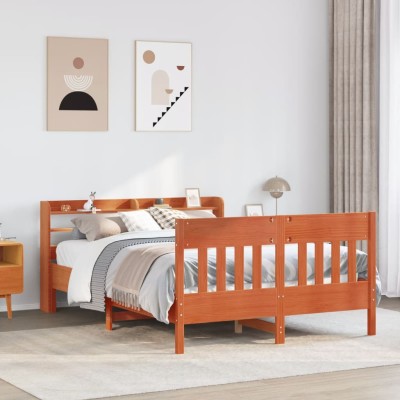 Estructura de cama sin colchón madera maciza marrón 135x190 cm