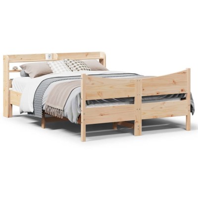 Estructura de cama con cabecero madera de pino blanco 150x200cm