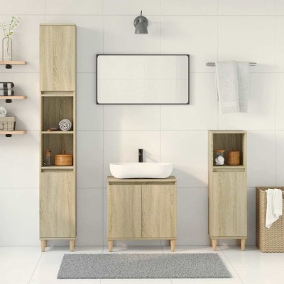 Set de muebles de baño 3 pzas madera contrachapada roble Sonoma