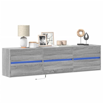 Mueble de TV de pared con LED gris Sonoma 180x31x45 cm