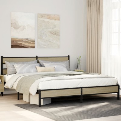 Estructura de cama sin colchón metal roble Sonoma 200x200 cm