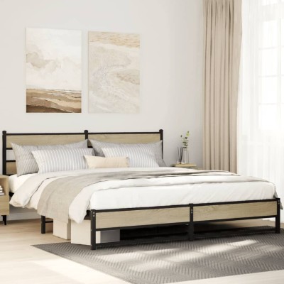 Estructura de cama sin colchón metal roble Sonoma 200x200 cm