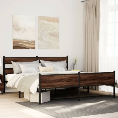 Estructura de cama sin colchón metal roble marrón 180x200 cm