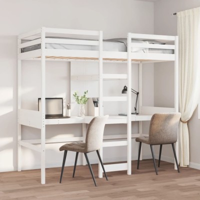 Cama alta sin colchón madera maciza de pino blanco 75x190 cm