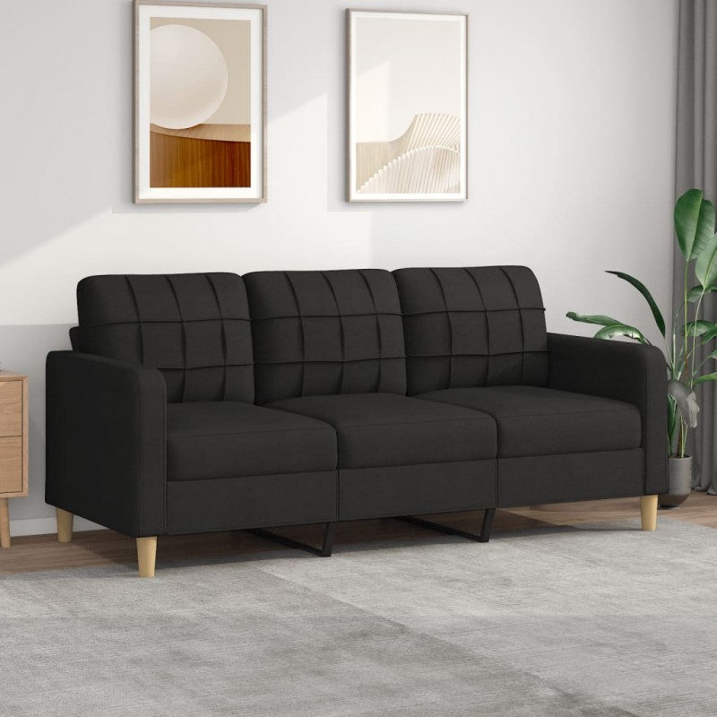 Sofá de 3 plazas de tela negro 180 cm