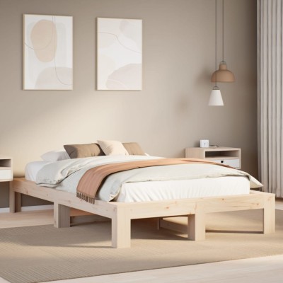 Estructura de cama sin colchón madera maciza de pino 135x190 cm