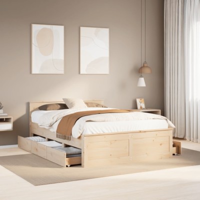 Cama con cabecero sin colchón madera maciza de pino 150x200 cm