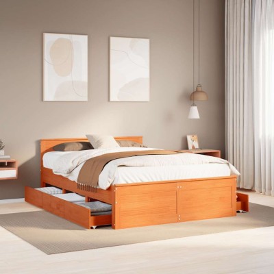 Cama con cabecero sin colchón madera maciza marrón 140x190 cm