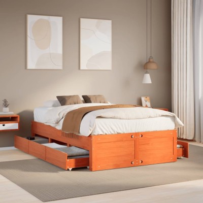 Cama sin colchón con cajones madera de pino marrón 120x190 cm